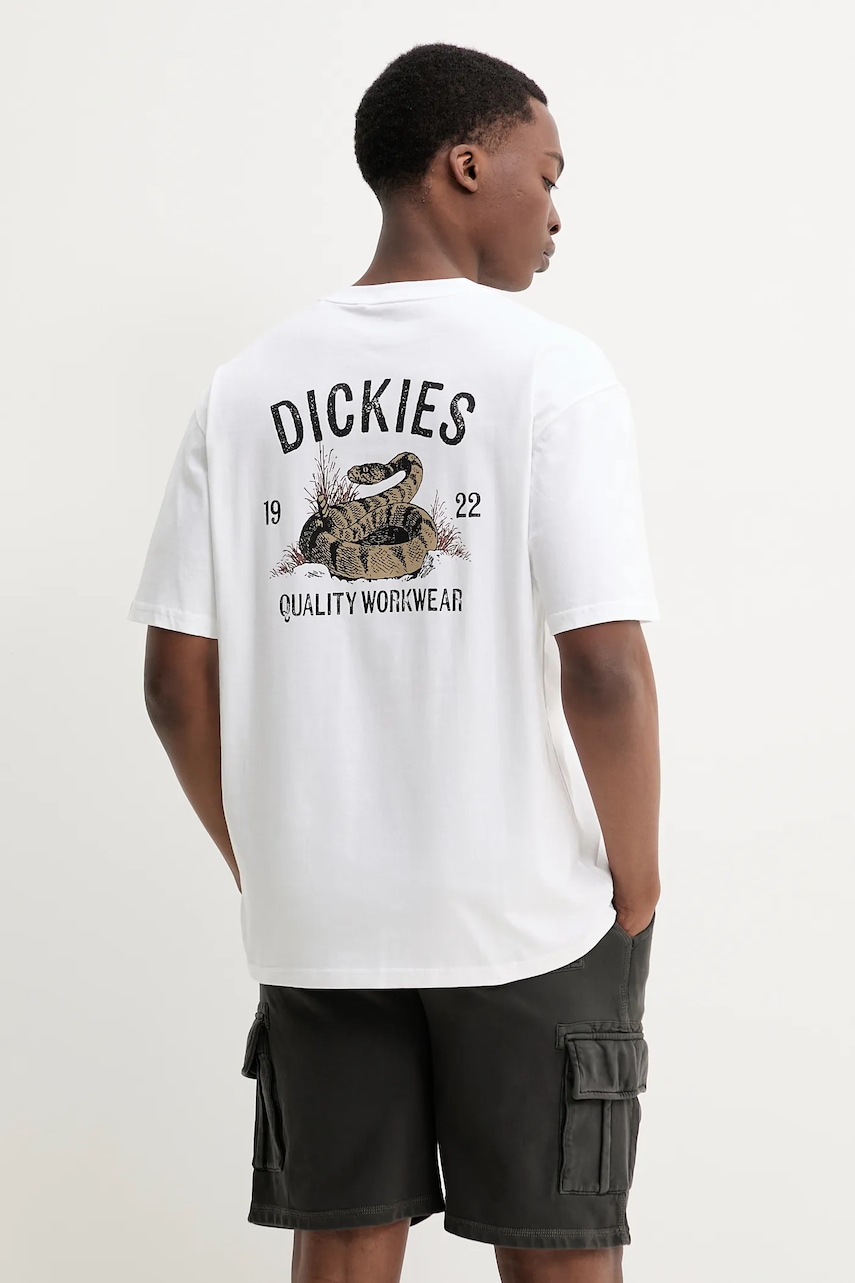 Dickies tricou din bumbac barbati, culoarea alb, cu imprimeu, DK0A4Z990WH1 Dickies tricou din bumbac barbati, culoarea alb, cu imprimeu, DK0A4Z990WH1