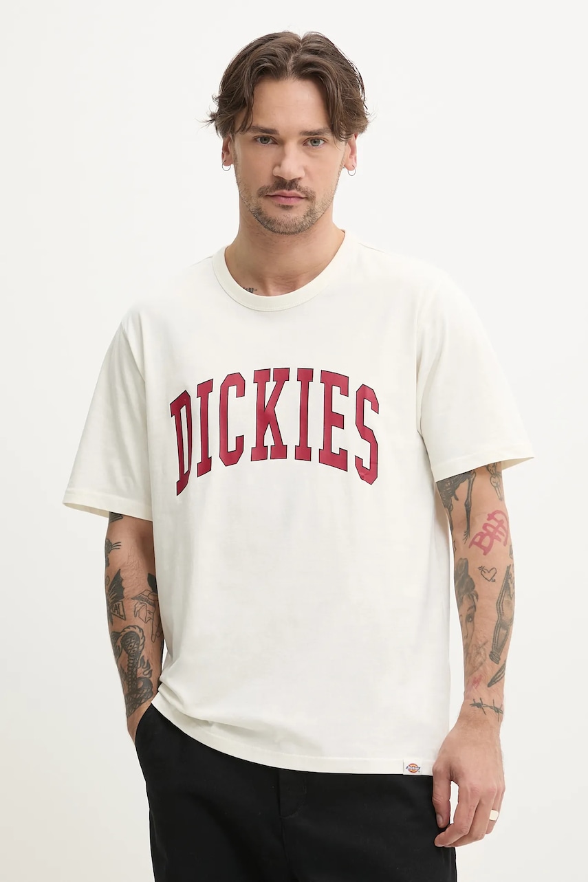 Dickies tricou din bumbac bărbați, culoarea bej, cu imprimeu, DK0A4X9FC481 Dickies tricou din bumbac bărbați, culoarea bej, cu imprimeu, DK0A4X9FC481