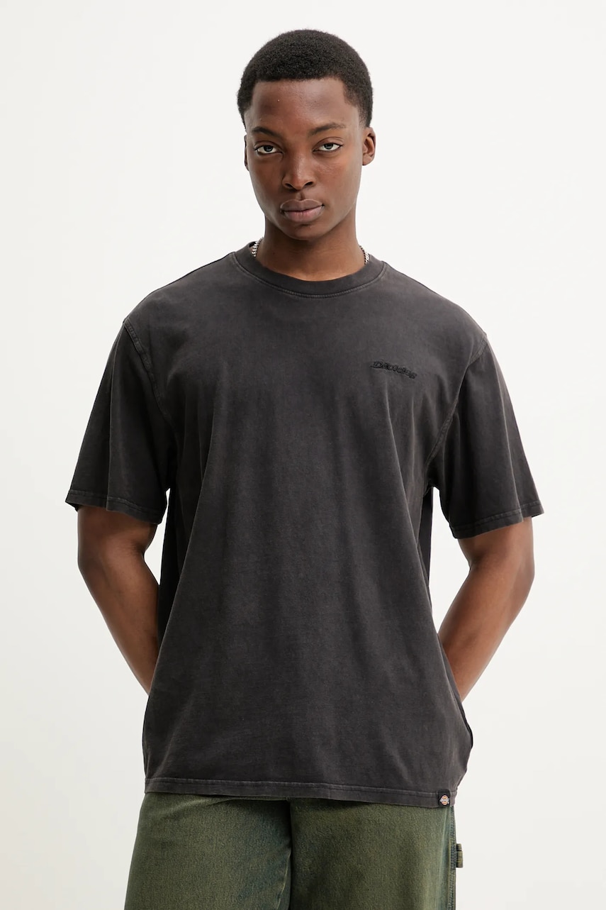 Dickies tricou din bumbac barbati, culoarea gri, neted, DK0A866BH861 Dickies tricou din bumbac barbati, culoarea gri, neted, DK0A866BH861