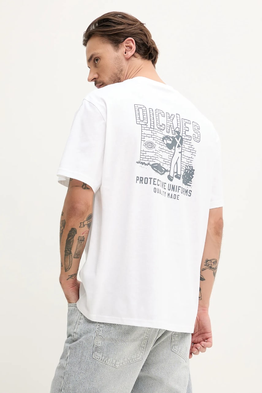 Dickies tricou din bumbac barbati, culoarea alb, cu imprimeu, DK0A4Z8R0WH1 Dickies tricou din bumbac barbati, culoarea alb, cu imprimeu, DK0A4Z8R0WH1