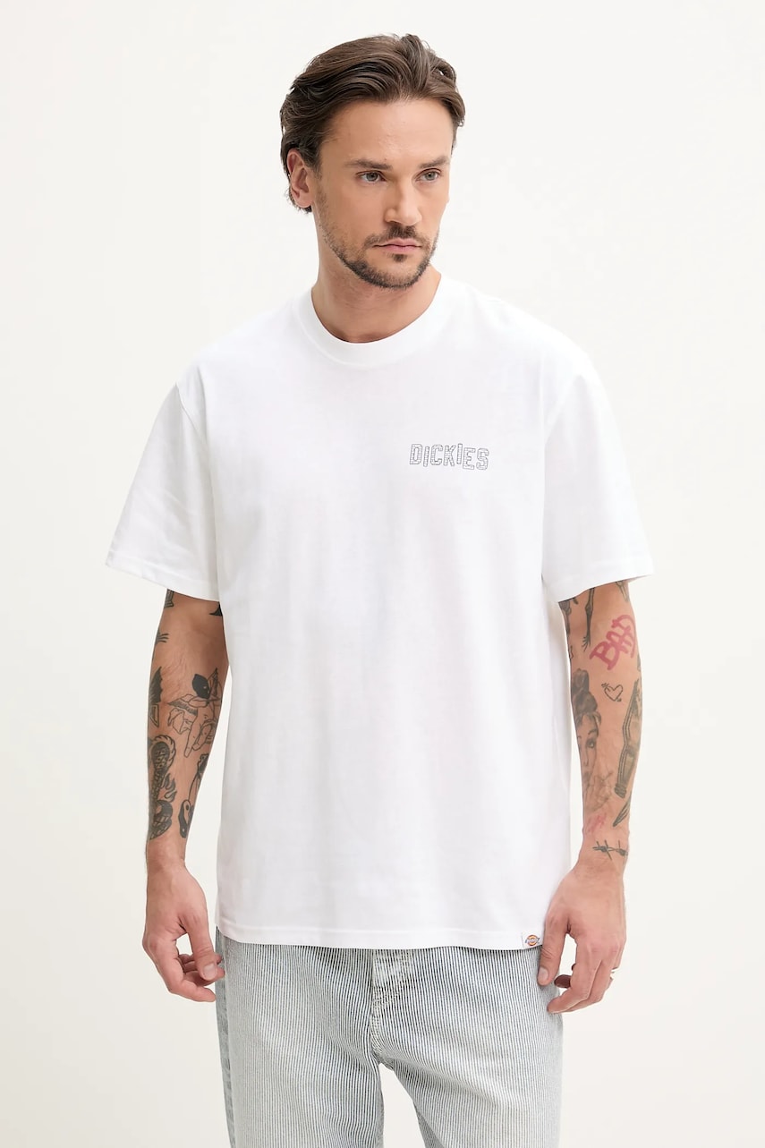 Хлопковая футболка Dickies мужская цвет белый с принтом DK0A4Z8R0WH1 Хлопковая футболка Dickies мужская цвет белый с принтом DK0A4Z8R0WH1