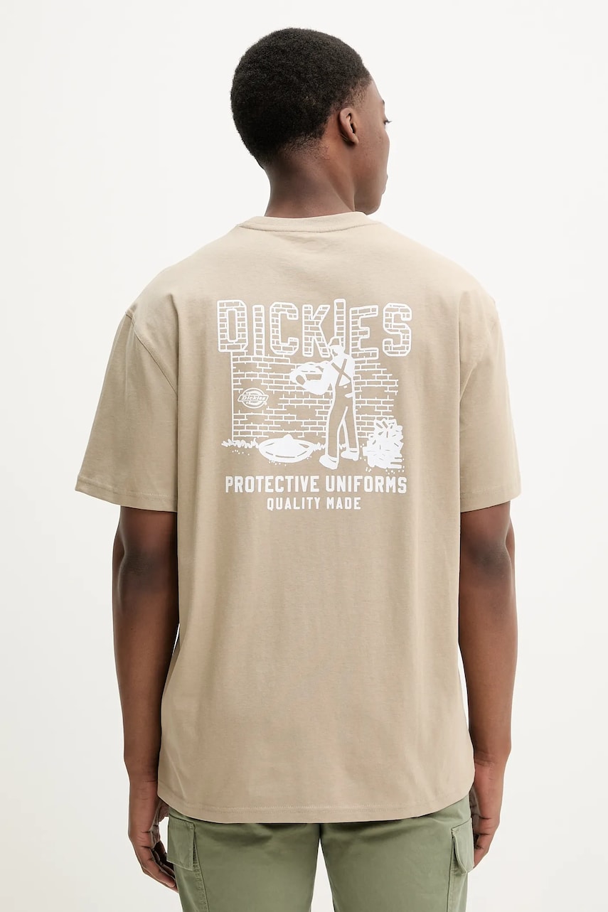 Dickies tricou din bumbac barbati, culoarea bej, cu imprimeu, DK0A4Z8R0DS1