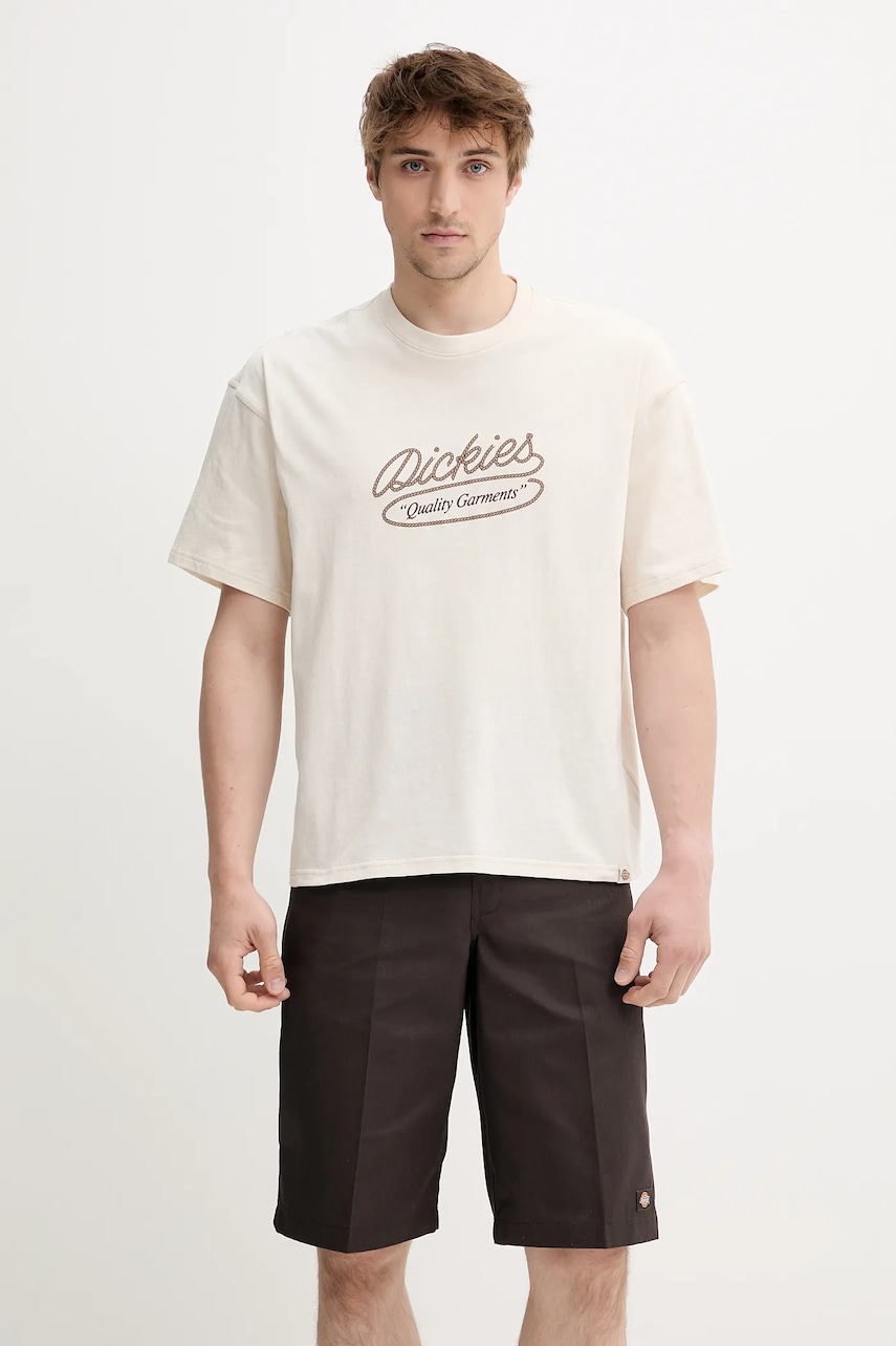 Dickies tricou din bumbac culoarea bej, cu imprimeu, DK0A4Z8QF901