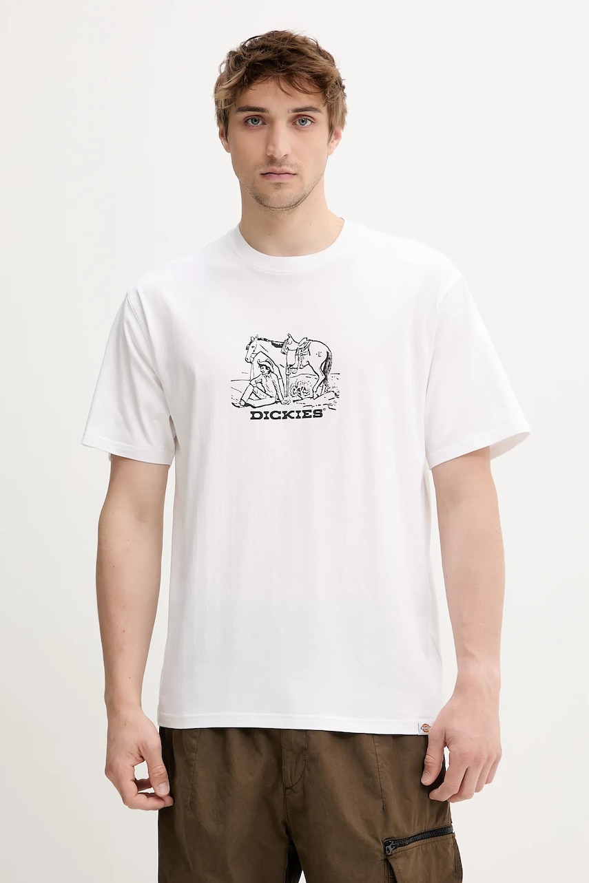 Dickies tricou din bumbac culoarea alb, cu imprimeu, DK0A4Z910WH1 Dickies tricou din bumbac culoarea alb, cu imprimeu, DK0A4Z910WH1