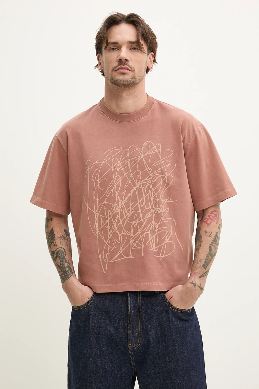 CAMPERLAB tricou din bumbac barbati, culoarea portocaliu, cu imprimeu, AU00020.002