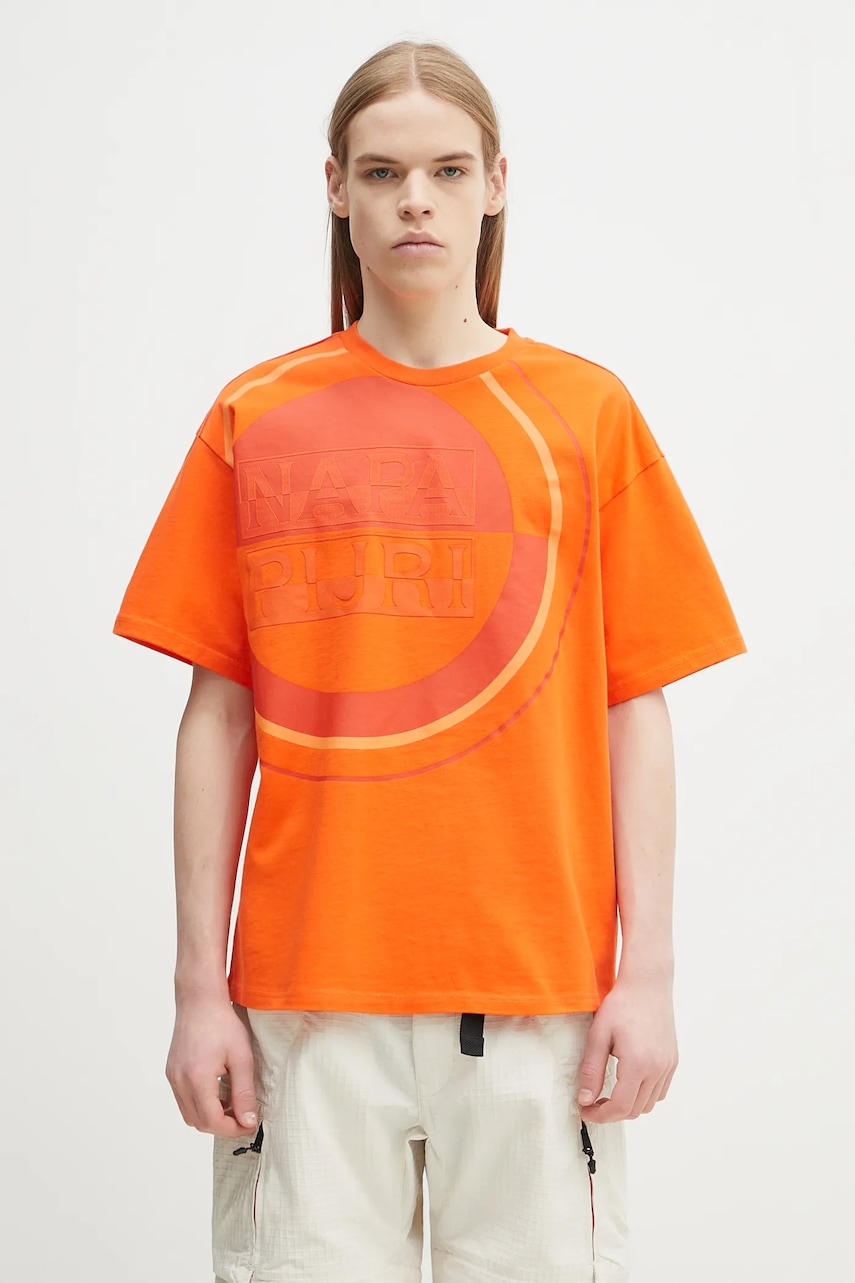 Napapijri tricou din bumbac S-Tusco barbati, culoarea portocaliu, cu imprimeu, NP0A4IEEA001