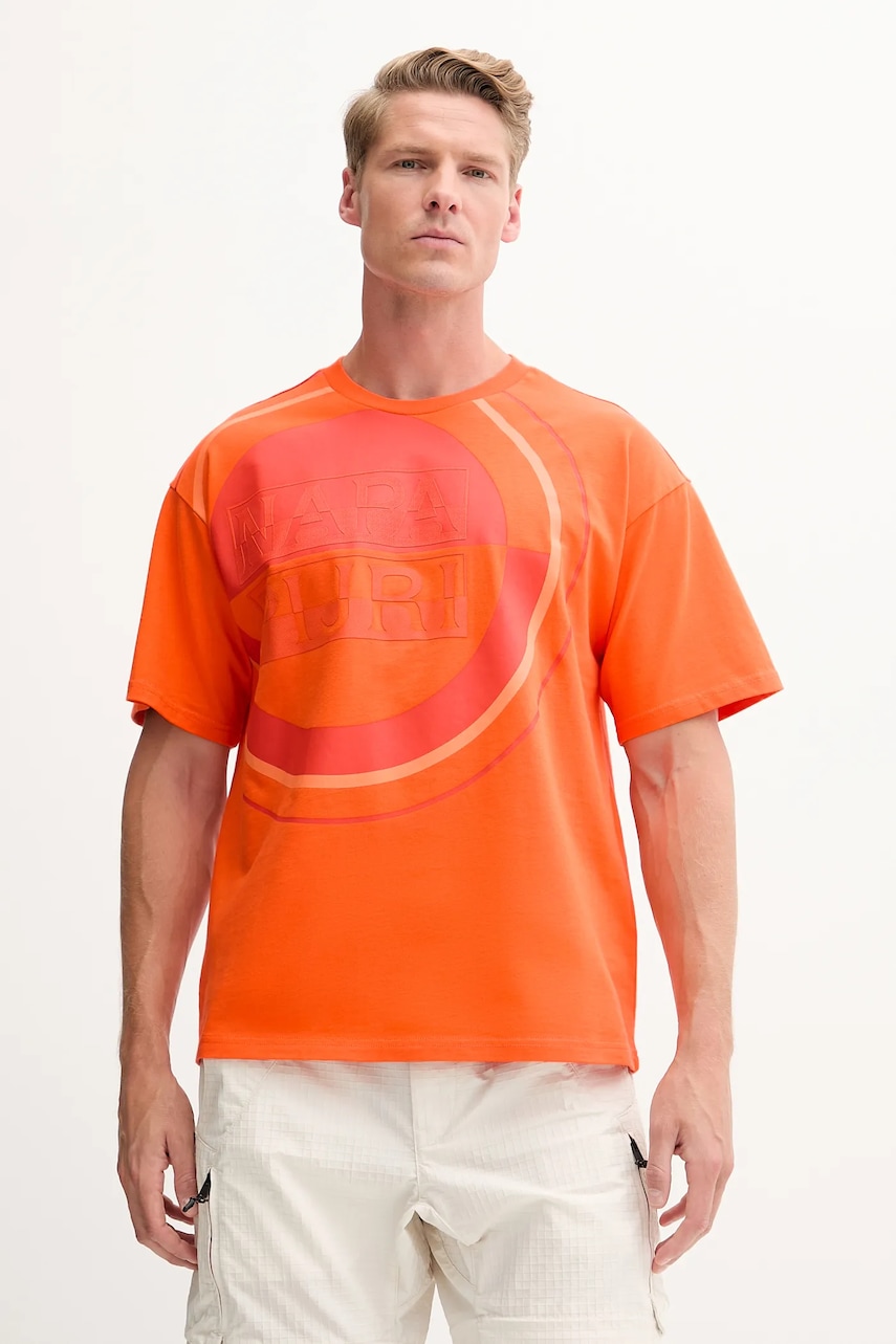 Napapijri tricou din bumbac S-Tusco barbati, culoarea portocaliu, cu imprimeu, NP0A4IEEA001