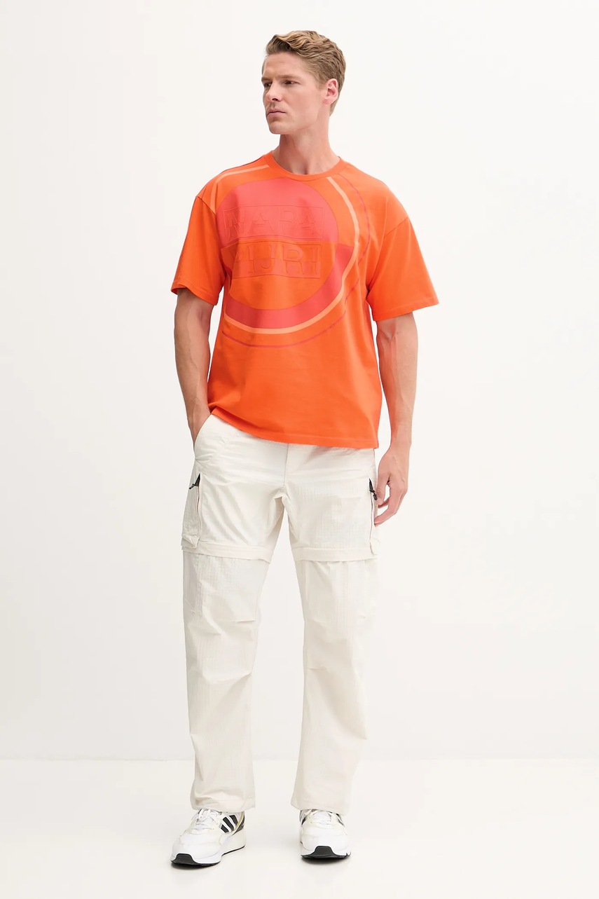 Хлопковая футболка Napapijri S-Tusco мужская цвет оранжевый с принтом NP0A4IEEA001