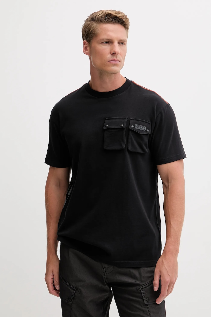 Napapijri tricou din bumbac S-Rivalto bărbați, culoarea negru, cu imprimeu, NP0A4IEL9411 Napapijri tricou din bumbac S-Rivalto bărbați, culoarea negru, cu imprimeu, NP0A4IEL9411