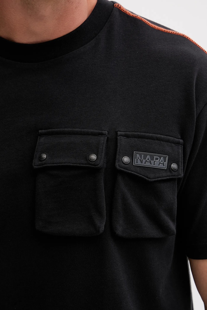 Βαμβακερό μπλουζάκι Napapijri S-Rivalto ανδρικό, χρώμα: μαύρο, NP0A4IEL9411 φωτογραφία