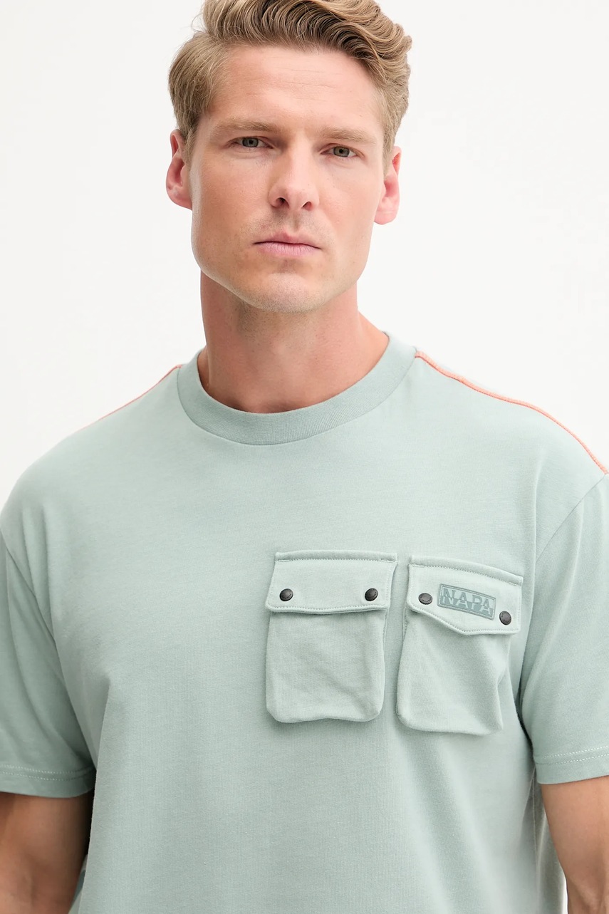 Βαμβακερό μπλουζάκι Napapijri S-Rivalto ανδρικό, χρώμα: πράσινο, NP0A4IELG1X1 φωτογραφία