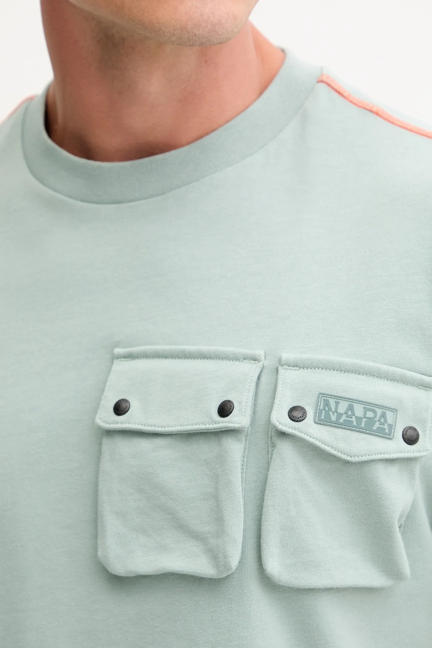 Βαμβακερό μπλουζάκι Napapijri S-Rivalto ανδρικό, χρώμα: πράσινο, NP0A4IELG1X1 φωτογραφία