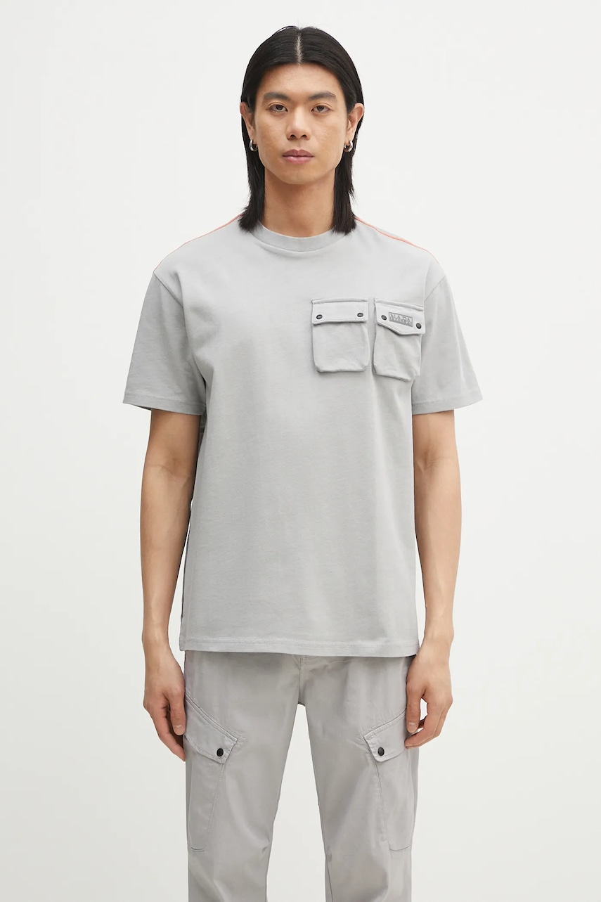 Napapijri tricou din bumbac S-Rivalto bărbați, culoarea gri, uni, NP0A4IELH621 Napapijri tricou din bumbac S-Rivalto bărbați, culoarea gri, uni, NP0A4IELH621