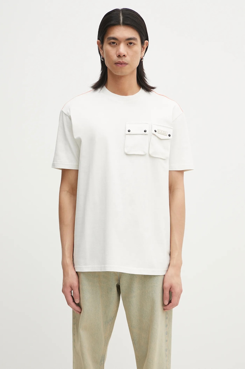 Napapijri tricou din bumbac S-Rivalto bărbați, culoarea alb, cu imprimeu, NP0A4IELN1A1