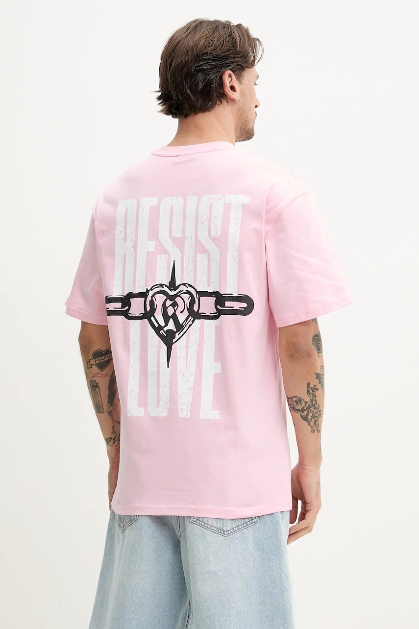 Karl Kani tricou din bumbac bărbați, culoarea roz, cu imprimeu, 60300347 Karl Kani tricou din bumbac bărbați, culoarea roz, cu imprimeu, 60300347