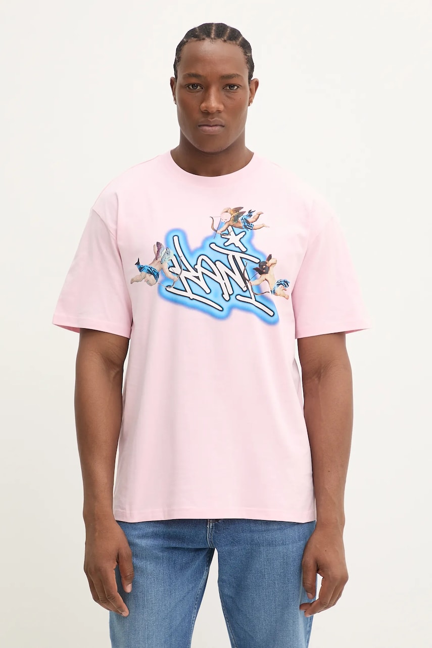 Karl Kani tricou din bumbac bărbați, culoarea roz, cu imprimeu, 60300351 Karl Kani tricou din bumbac bărbați, culoarea roz, cu imprimeu, 60300351