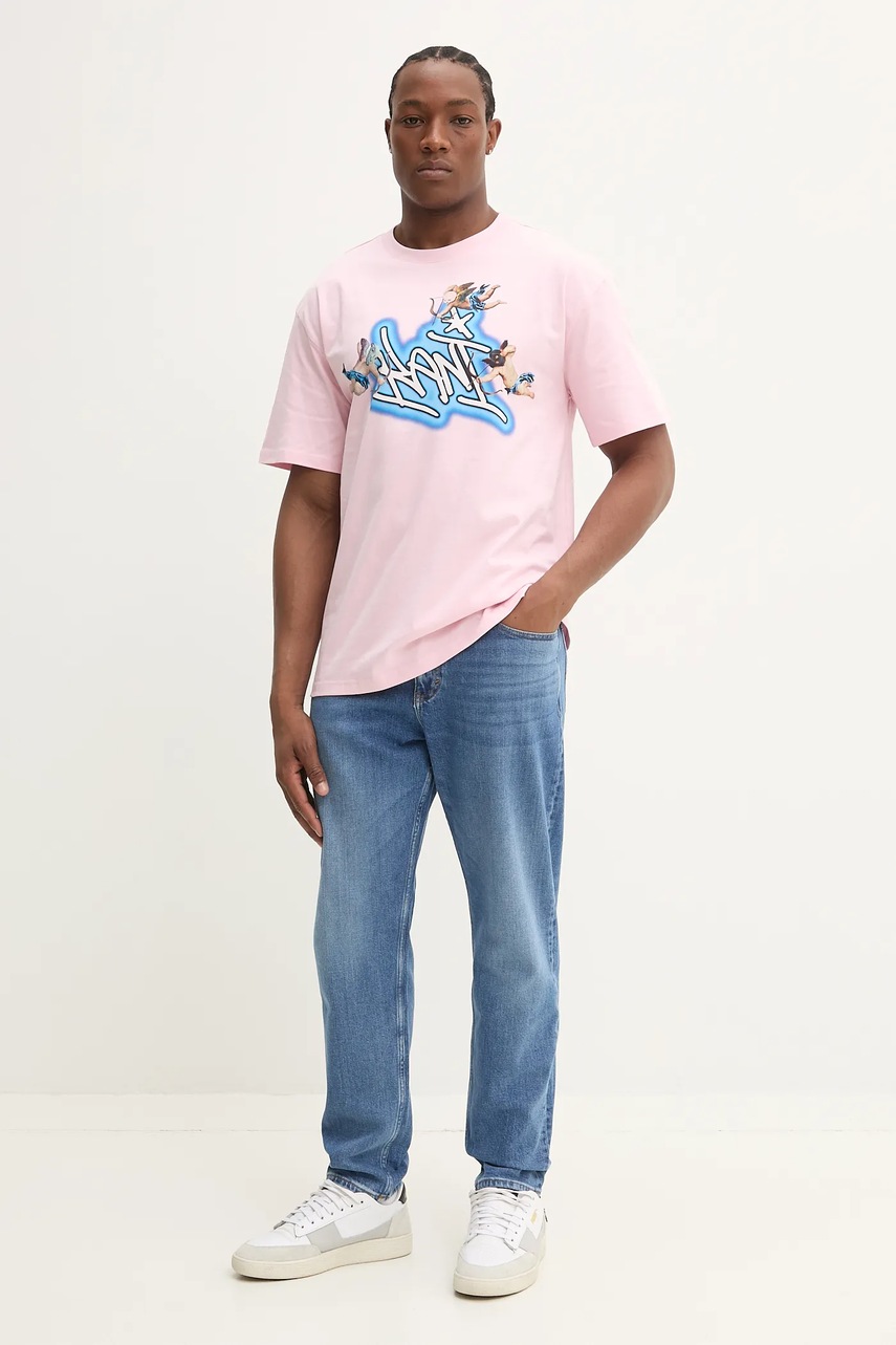 Хлопковая футболка Karl Kani мужская цвет розовый с принтом 60300351 Хлопковая футболка Karl Kani мужская цвет розовый с принтом 60300351