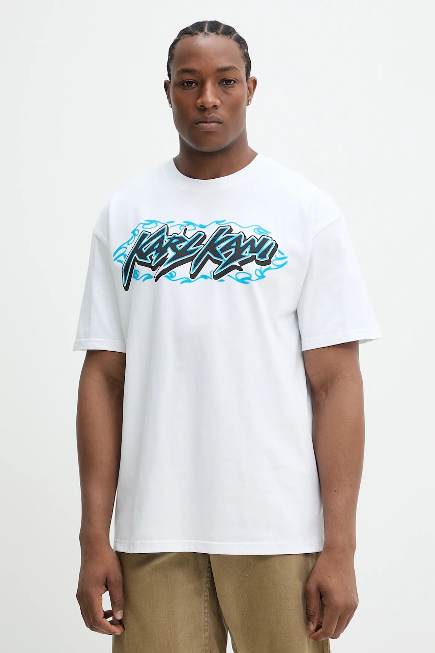 Karl Kani tricou din bumbac bărbați, culoarea alb, cu imprimeu, 60300353 Karl Kani tricou din bumbac bărbați, culoarea alb, cu imprimeu, 60300353