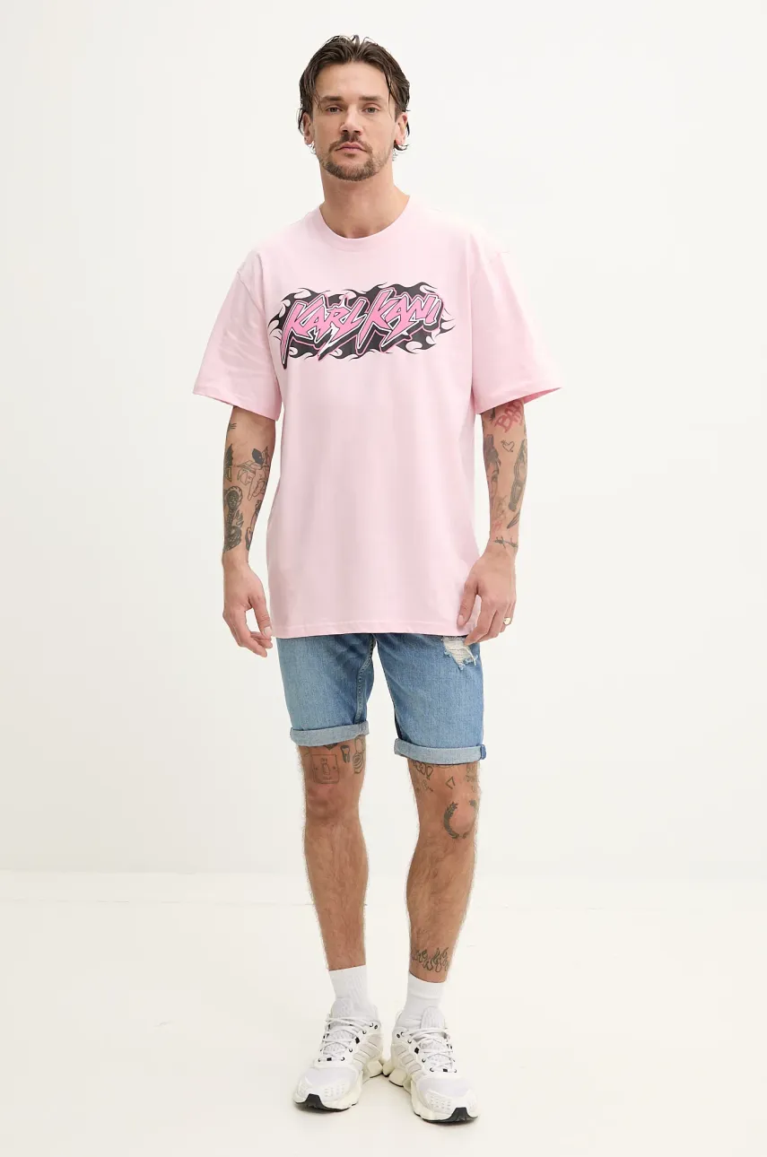 Хлопковая футболка Karl Kani мужская цвет розовый с принтом 60300354 Хлопковая футболка Karl Kani мужская цвет розовый с принтом 60300354