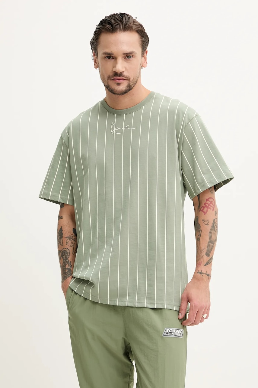 Karl Kani tricou din bumbac barbati, culoarea verde, modelator, 60300340 Karl Kani tricou din bumbac barbati, culoarea verde, modelator, 60300340
