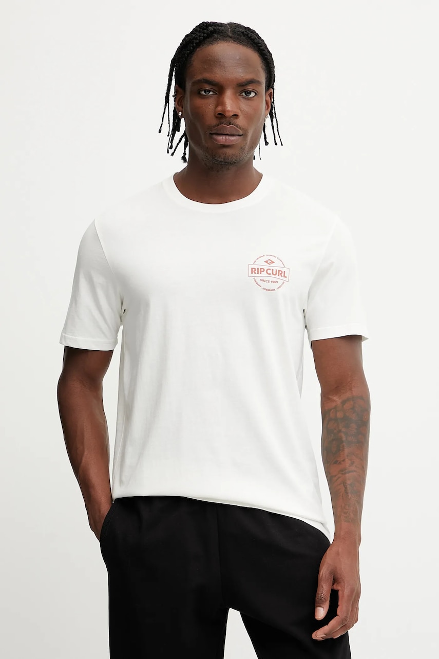 Rip Curl tricou din bumbac culoarea bej, cu imprimeu, 0MKMTE