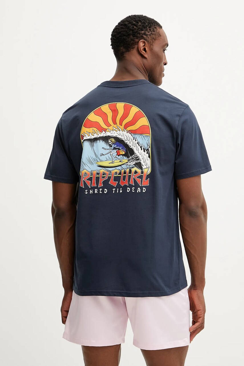 Rip Curl tricou din bumbac bărbați, culoarea albastru marin, cu imprimeu, 0OEMTE