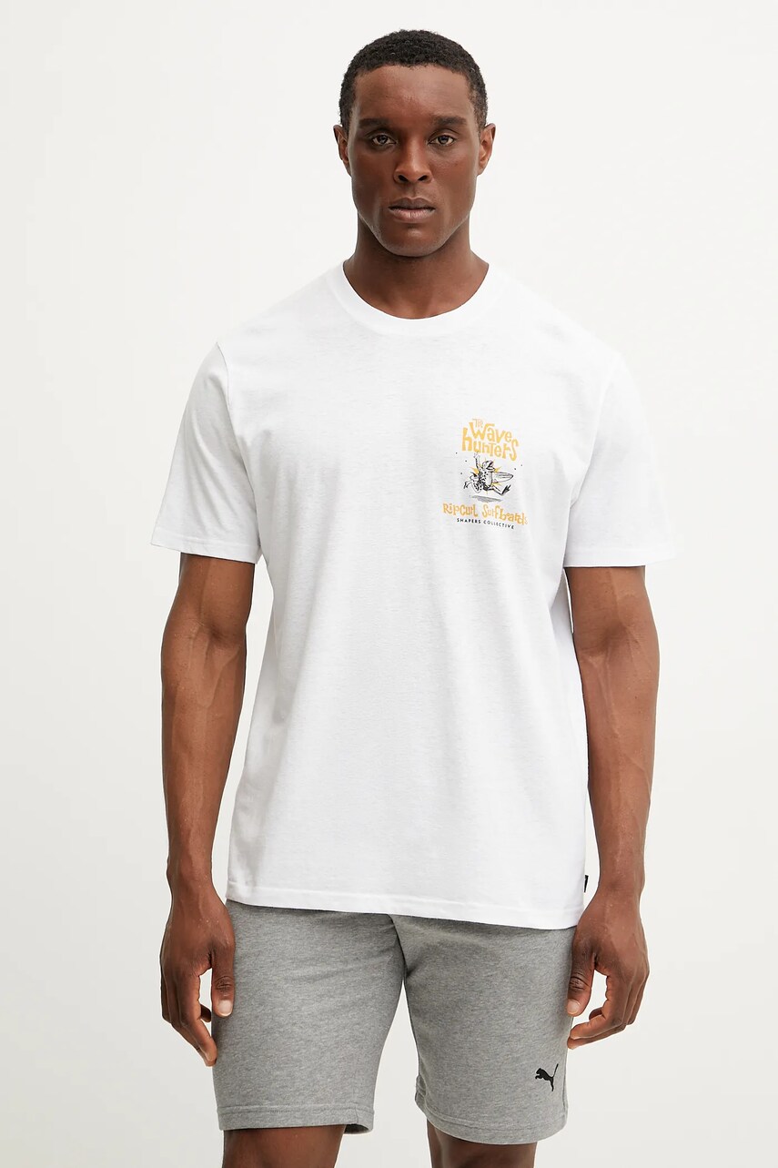 Rip Curl tricou SHAPER ADDRESS bărbați, culoarea alb, cu imprimeu, 0Q7MTE