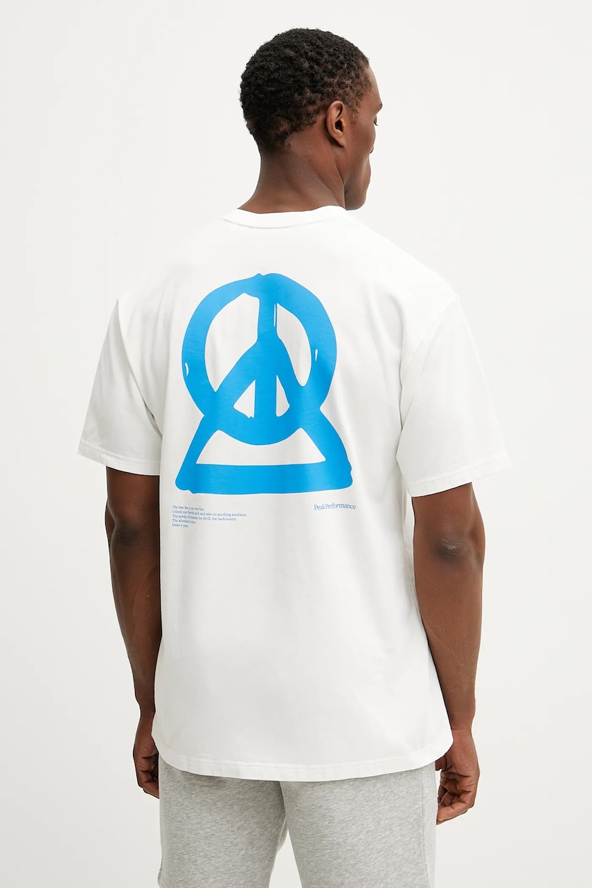 Peak Performance tricou din bumbac bărbați, culoarea alb, cu imprimeu, G80587