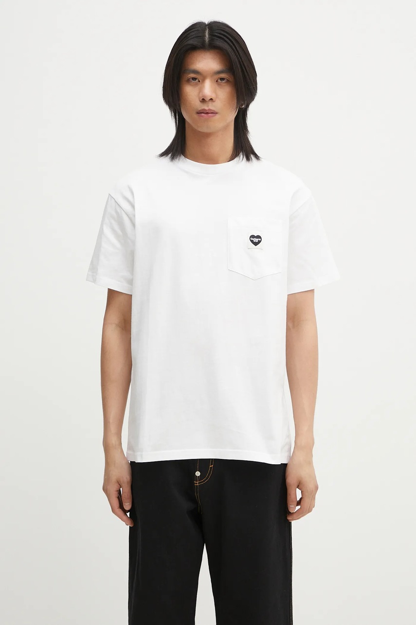 Bavlněné tričko Carhartt WIP S/S Pocket Heart T-Shirt bílá barva, I032128.00AXX
