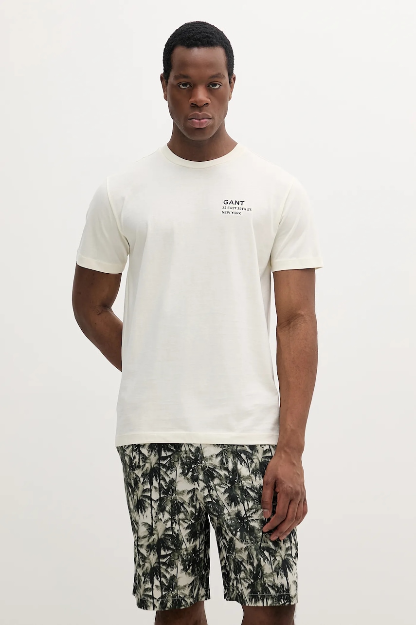 Gant tricou din bumbac barbati, culoarea bej, cu imprimeu, 2003300