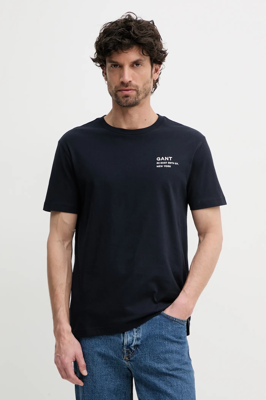 Gant tricou din bumbac barbati, culoarea albastru marin, cu imprimeu, 2003300