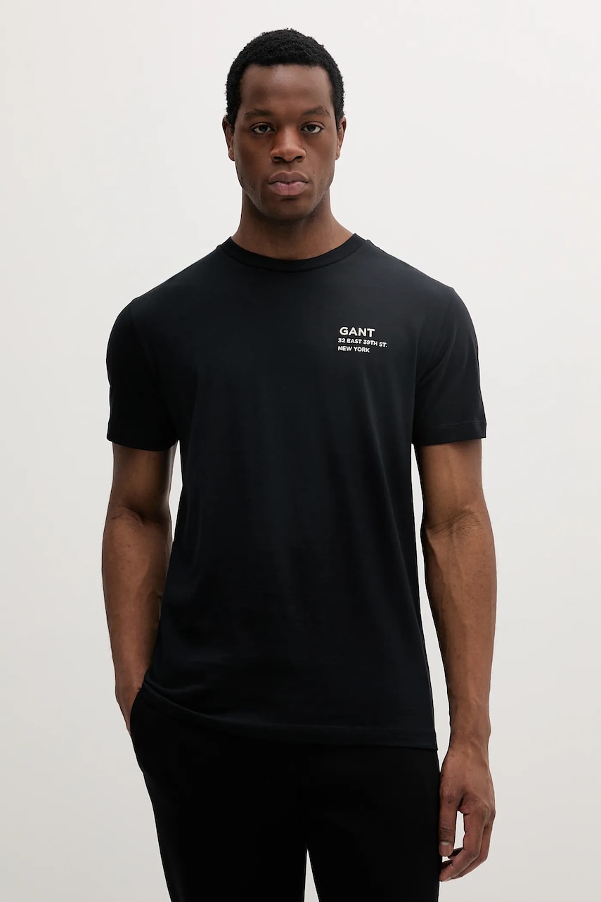 Gant tricou din bumbac barbati, culoarea negru, cu imprimeu, 2003300