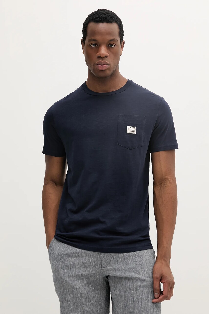 Gant tricou din bumbac culoarea albastru marin, cu imprimeu, 2003306