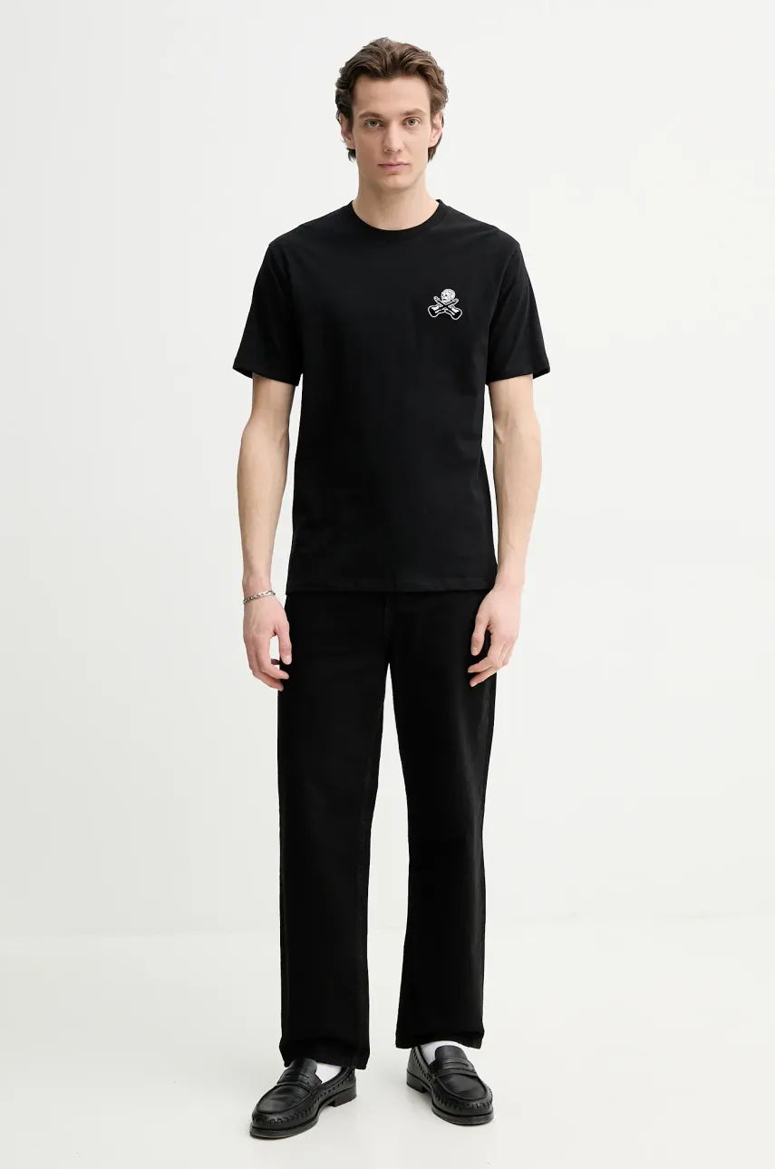 Хлопковая футболка The Kooples мужская цвет чёрный с аппликацией HTSC30029K Хлопковая футболка The Kooples мужская цвет чёрный с аппликацией HTSC30029K