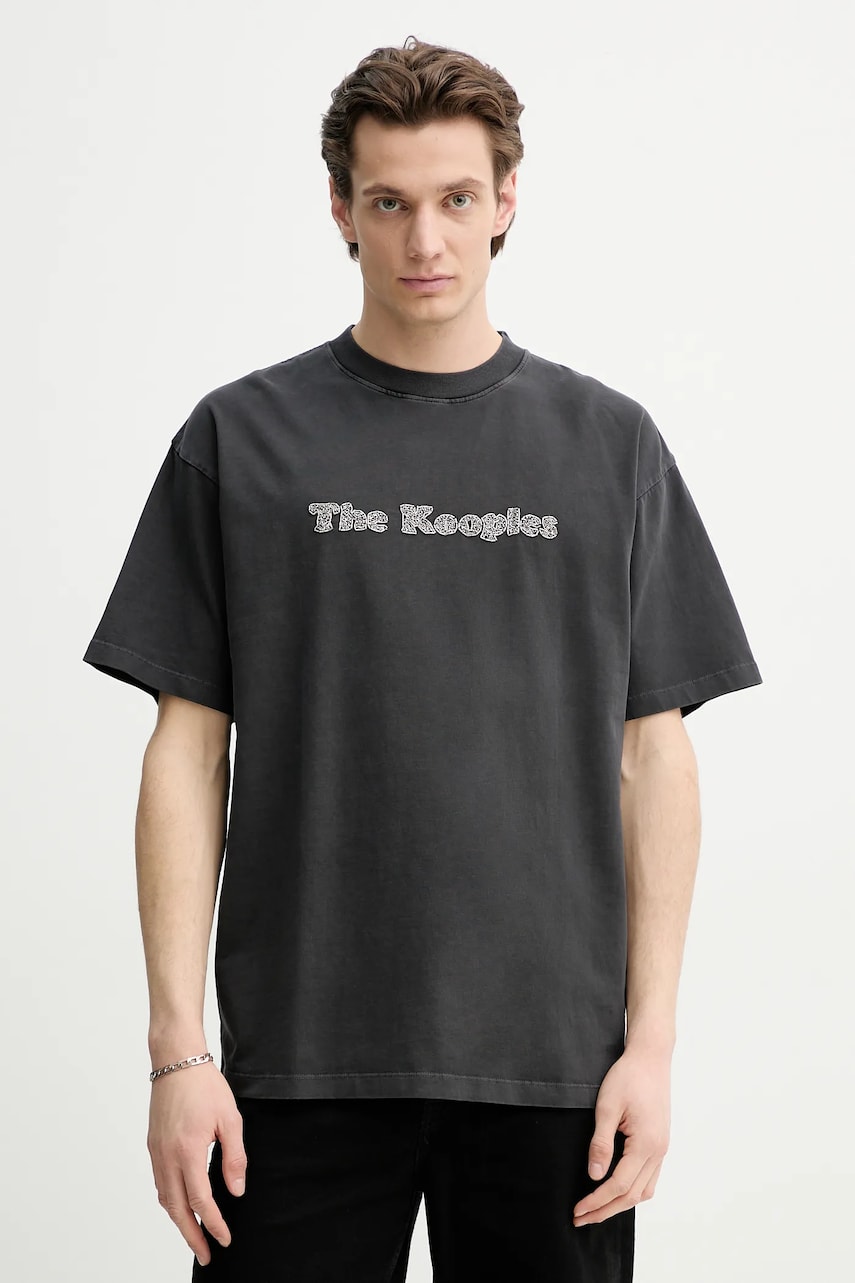 The Kooples tricou din bumbac barbati, culoarea gri, cu imprimeu, HTSC30020K