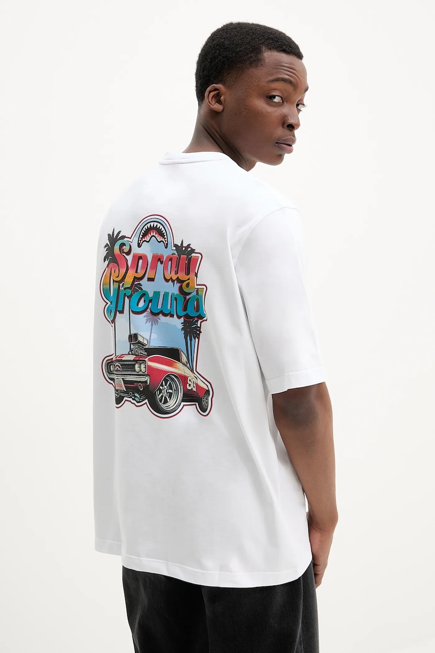 Sprayground tricou din bumbac barbati, culoarea alb, cu imprimeu, SP716WHT Sprayground tricou din bumbac barbati, culoarea alb, cu imprimeu, SP716WHT