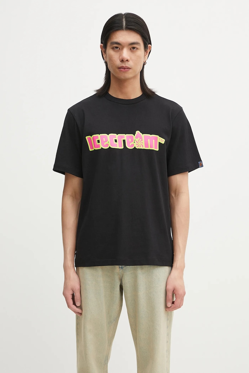 ICECREAM tricou din bumbac Soft Serve T-Shirt bărbați, culoarea negru, cu imprimeu, IC25142
