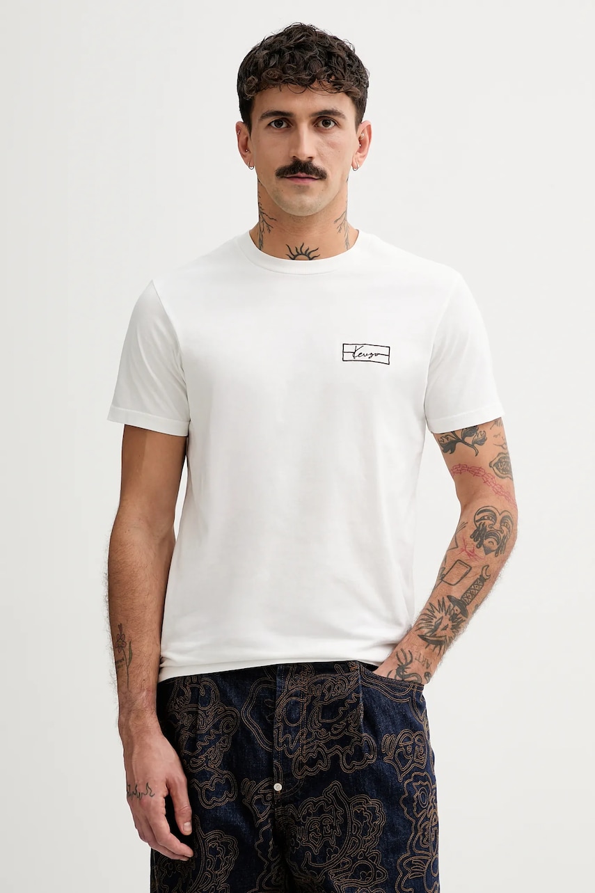 Kenzo tricou din bumbac barbati, culoarea alb, cu imprimeu, FF55TS5254SO.02