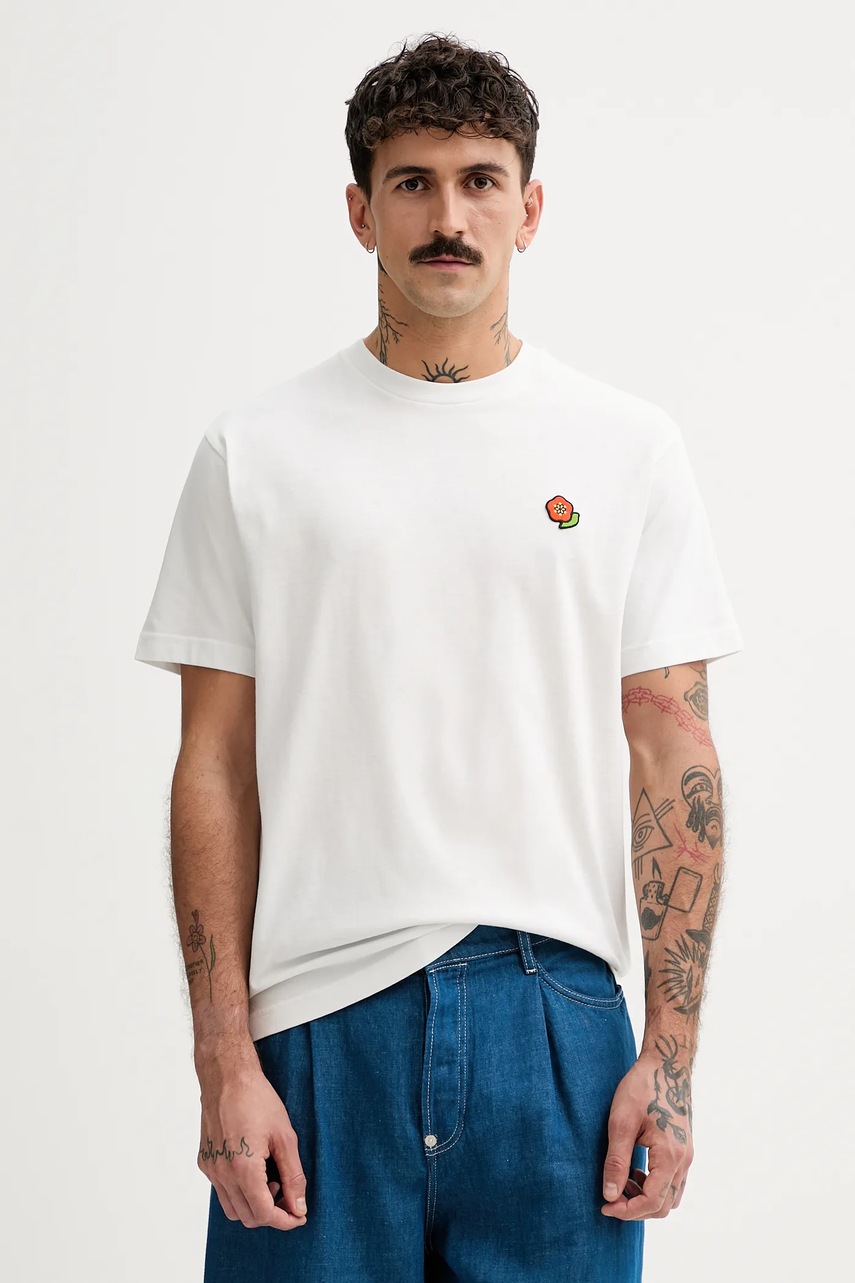 Kenzo tricou din bumbac Pop barbati, culoarea alb, cu imprimeu, FF55TS5284SG.02