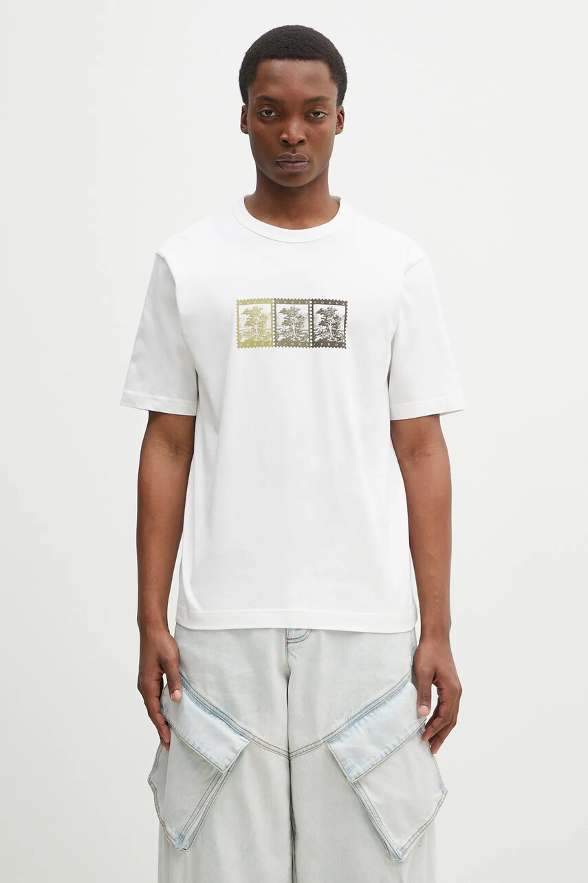 Norse Projects tricou din bumbac Holger Post Stamp Print T-Shirt bărbați, culoarea alb, cu imprimeu, N01.0686.0001