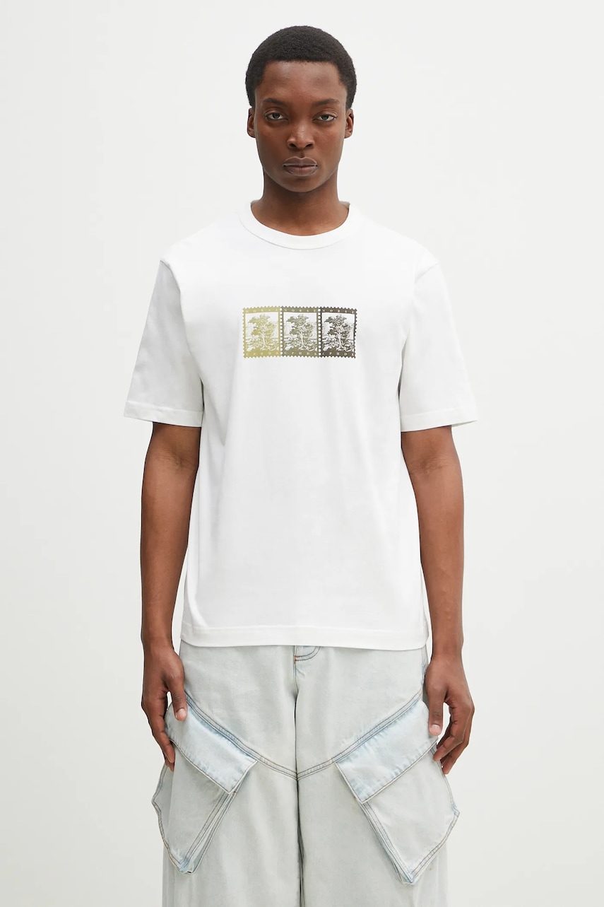 Norse Projects tricou din bumbac Holger Post Stamp Print T-Shirt bărbați, culoarea alb, cu imprimeu, N01.0686.0001