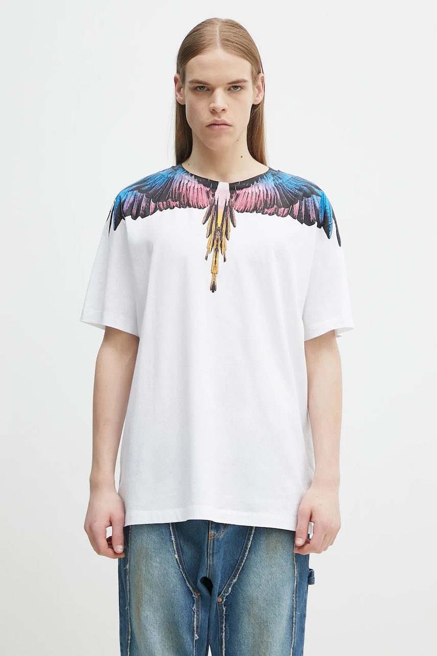 Marcelo Burlon tricou din bumbac Icon Wings Basic T-Shirt White Pink barbati, culoarea alb, cu imprimeu, CMAA056S25JER0010130