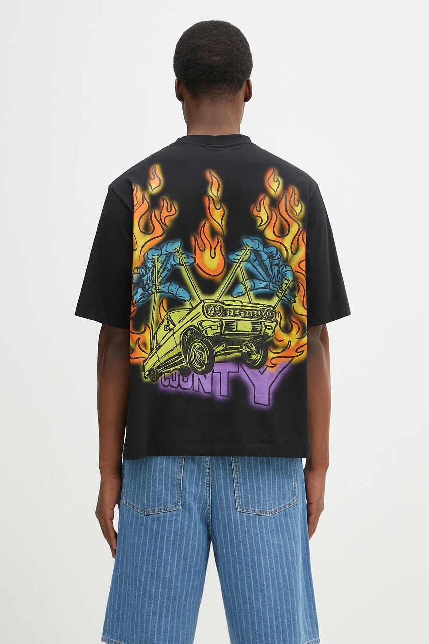 Levně Bavlněné tričko Marcelo Burlon County Flame Boxy T-Shirt Black Red černá barva, s potiskem, CMAA05AS25JER0071025