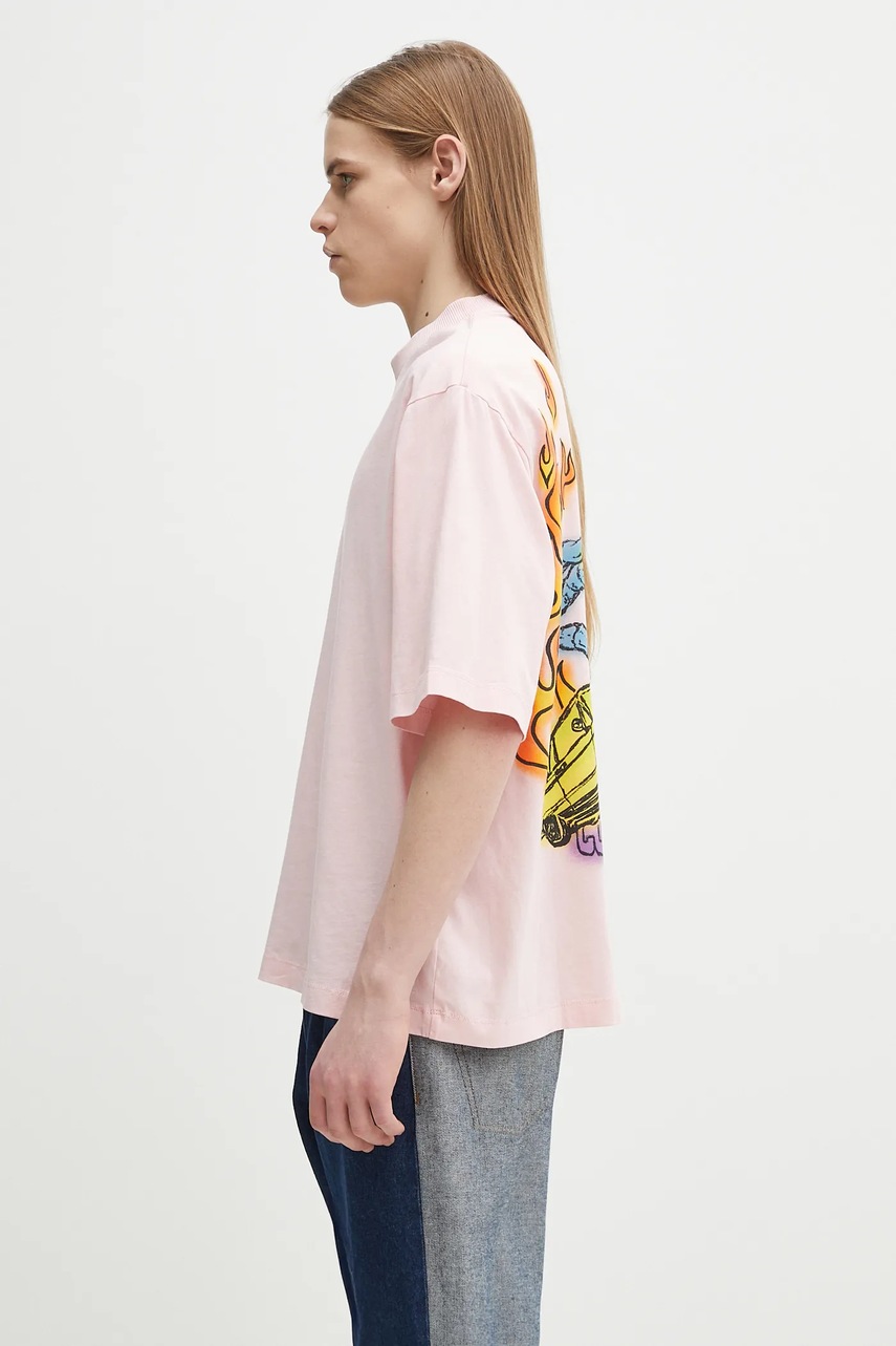 Хлопковая футболка Marcelo Burlon County Flame Boxy T-Shirt Pink Red мужская цвет розовый с принтом CMAA05AS25JER0073025 Хлопковая футболка Marcelo Burlon County Flame Boxy T-Shirt Pink Red мужская цвет розовый с принтом CMAA05AS25JER0073025