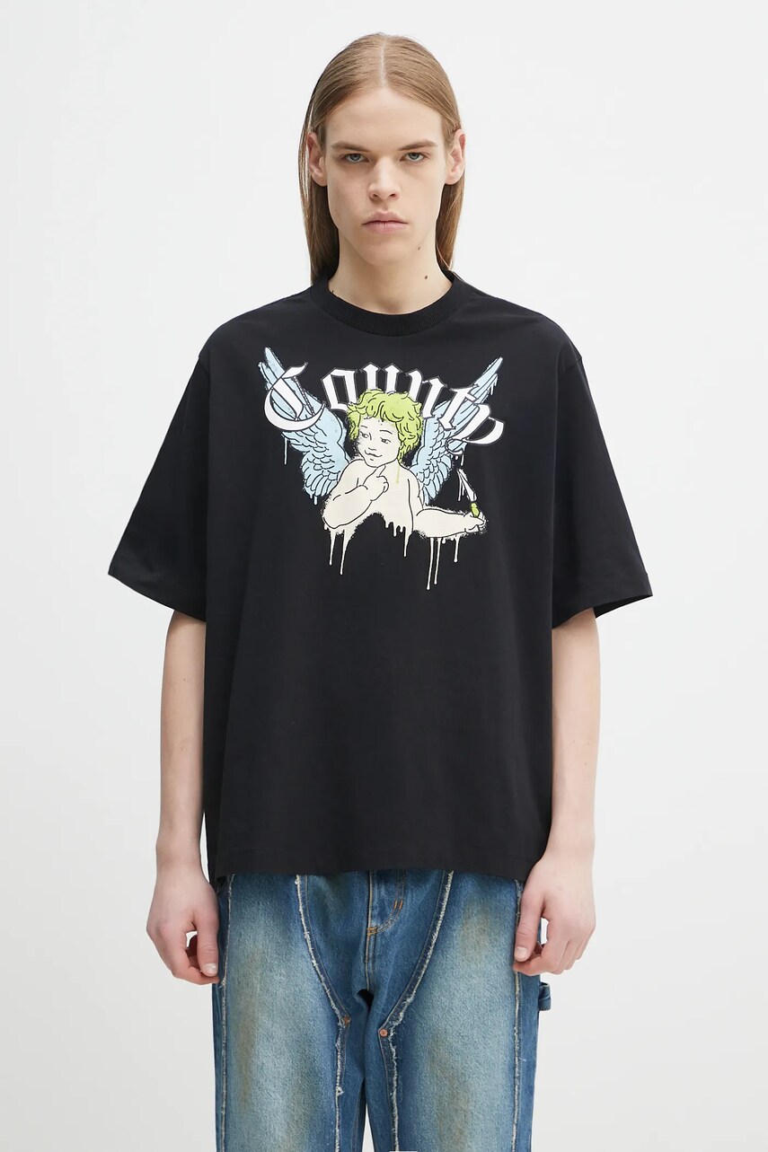 Marcelo Burlon tricou din bumbac County Angel Boxy T-Shirt Black Multicol barbati, culoarea negru, cu imprimeu, CMAA05AS25JER0021084