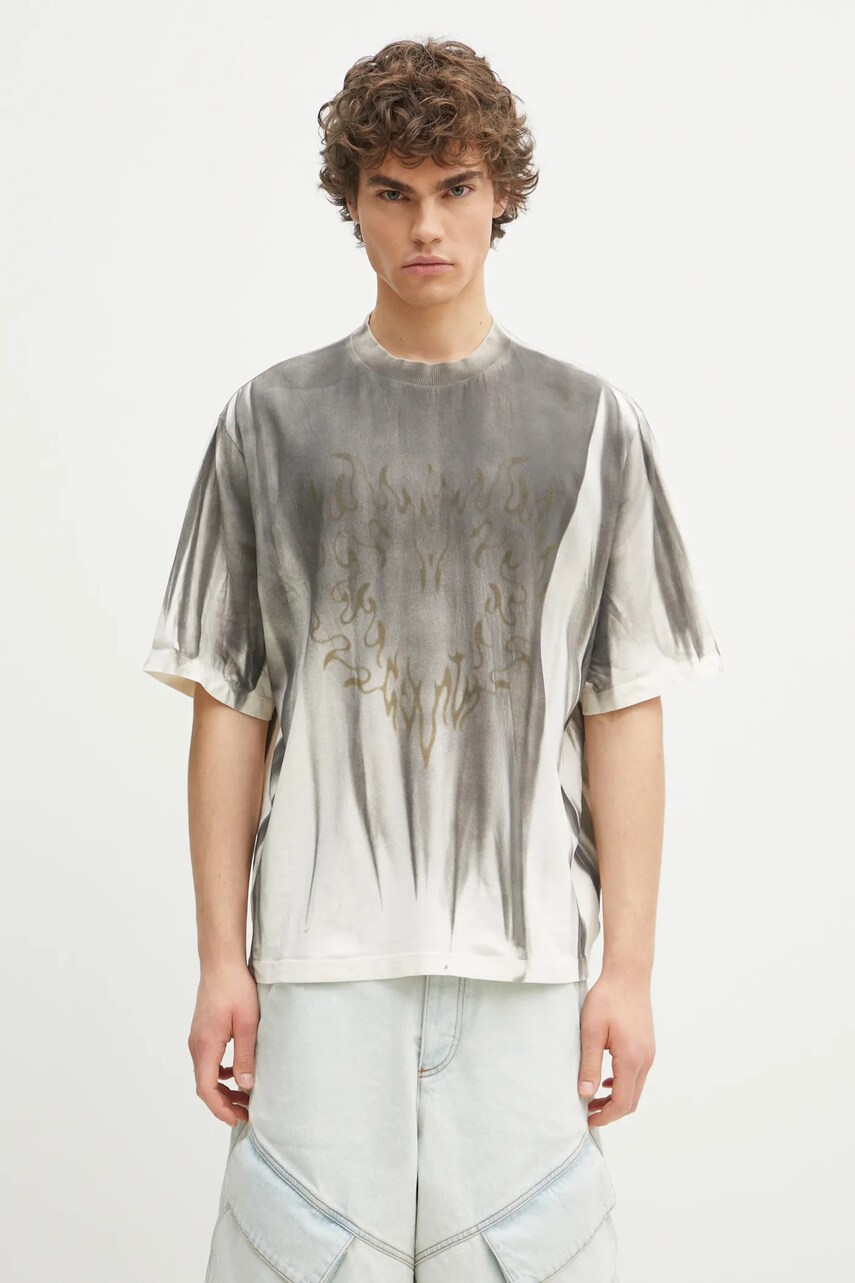 Marcelo Burlon tricou din bumbac Fire Heart Spray Boxy T-Shirt Ecru Mediu bărbați, culoarea bej, cu imprimeu, CMAA05AS25JER0096F06