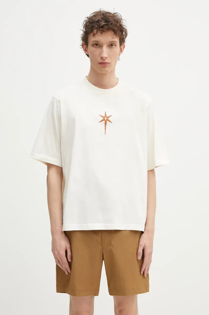 Marcelo Burlon tricou din bumbac County Goth Boxy T-Shirt Ecru Brown barbati, culoarea bej, cu imprimeu, CMAA05AS25JER0036F60