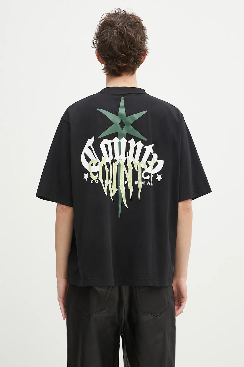 Marcelo Burlon tricou din bumbac County Goth Boxy T-Shirt Black Deep Gree barbati, culoarea negru, cu imprimeu, CMAA05AS25JER0031052 Marcelo Burlon tricou din bumbac County Goth Boxy T-Shirt Black Deep Gree barbati, culoarea negru, cu imprimeu, CMAA05AS25JER0031052