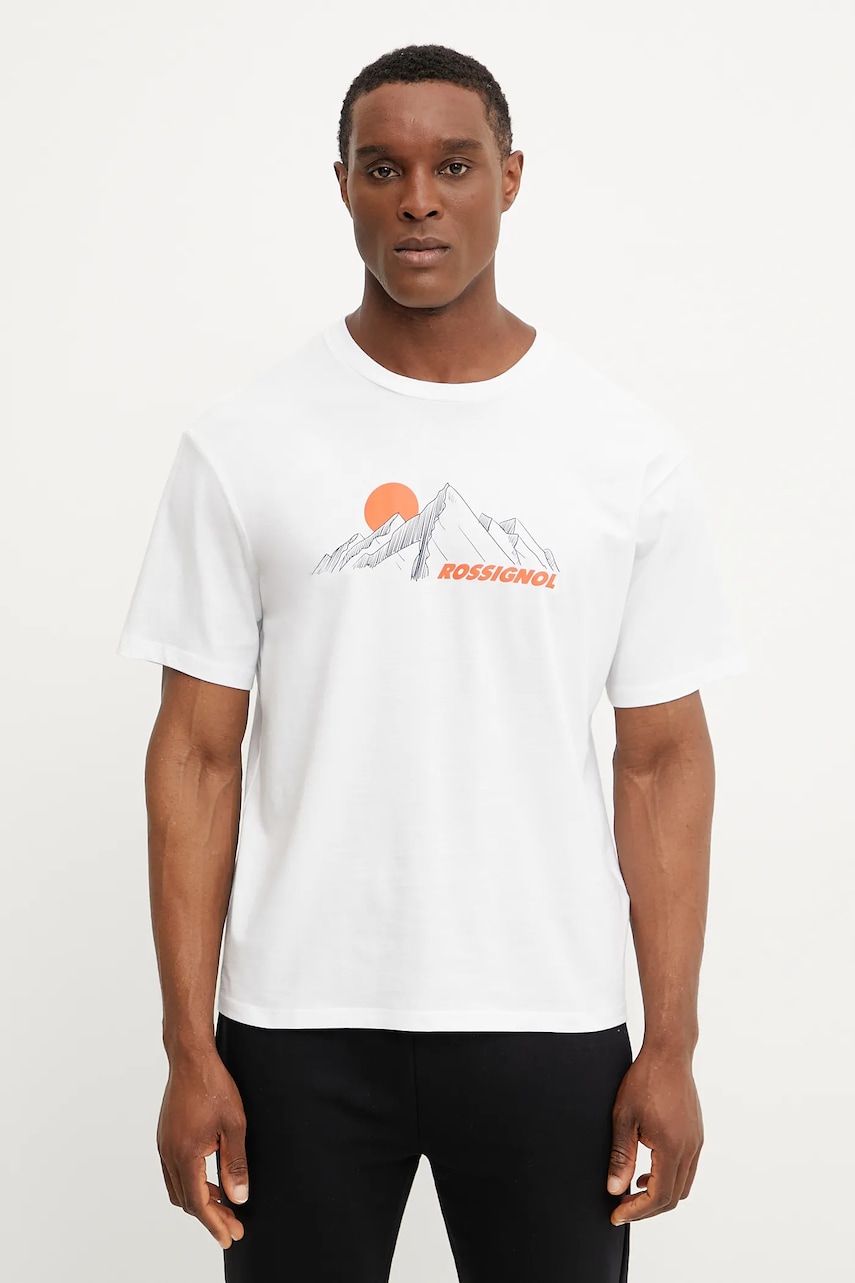 Rossignol tricou din bumbac Waterfall bărbați, culoarea alb, cu imprimeu, RLNMY24 Rossignol tricou din bumbac Waterfall bărbați, culoarea alb, cu imprimeu, RLNMY24