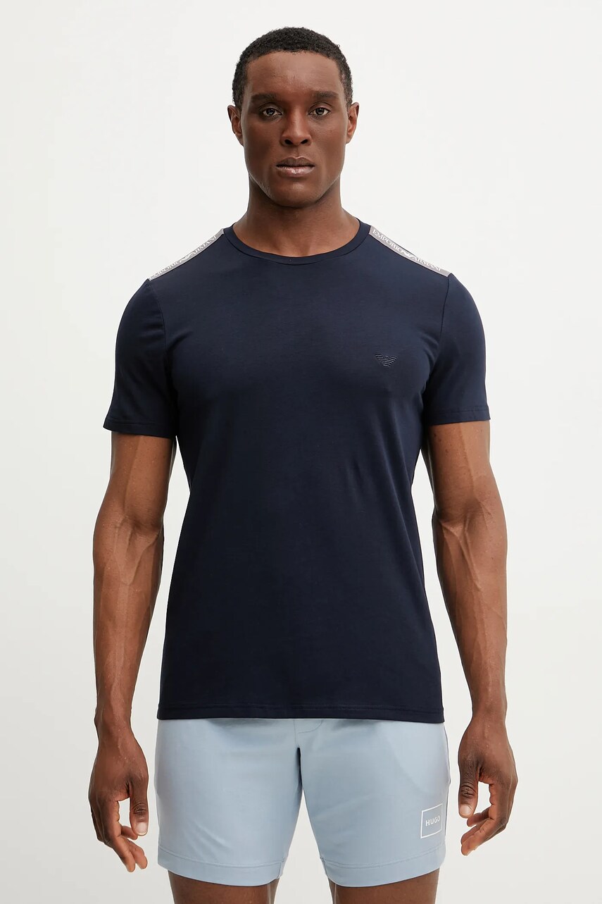 Emporio Armani Underwear tricou barbati, culoarea albastru marin, neted, EM000384 AF10779